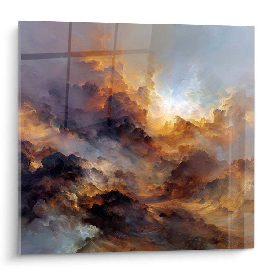 Tableau Nuages Dorés et Cuivrés dans un Ciel Dramatique - Tempête Céleste - Edition Feng shui Sud Feu