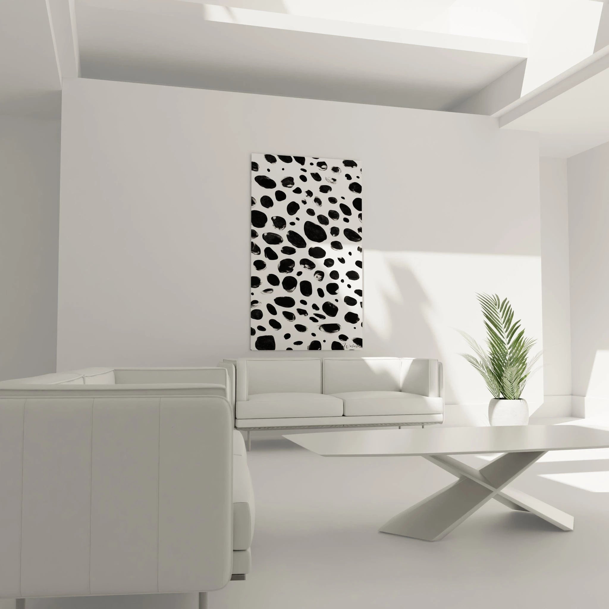 Tableau tacheté noir et blanc de Walensky, parfait pour décorer un espace moderne et épuré.