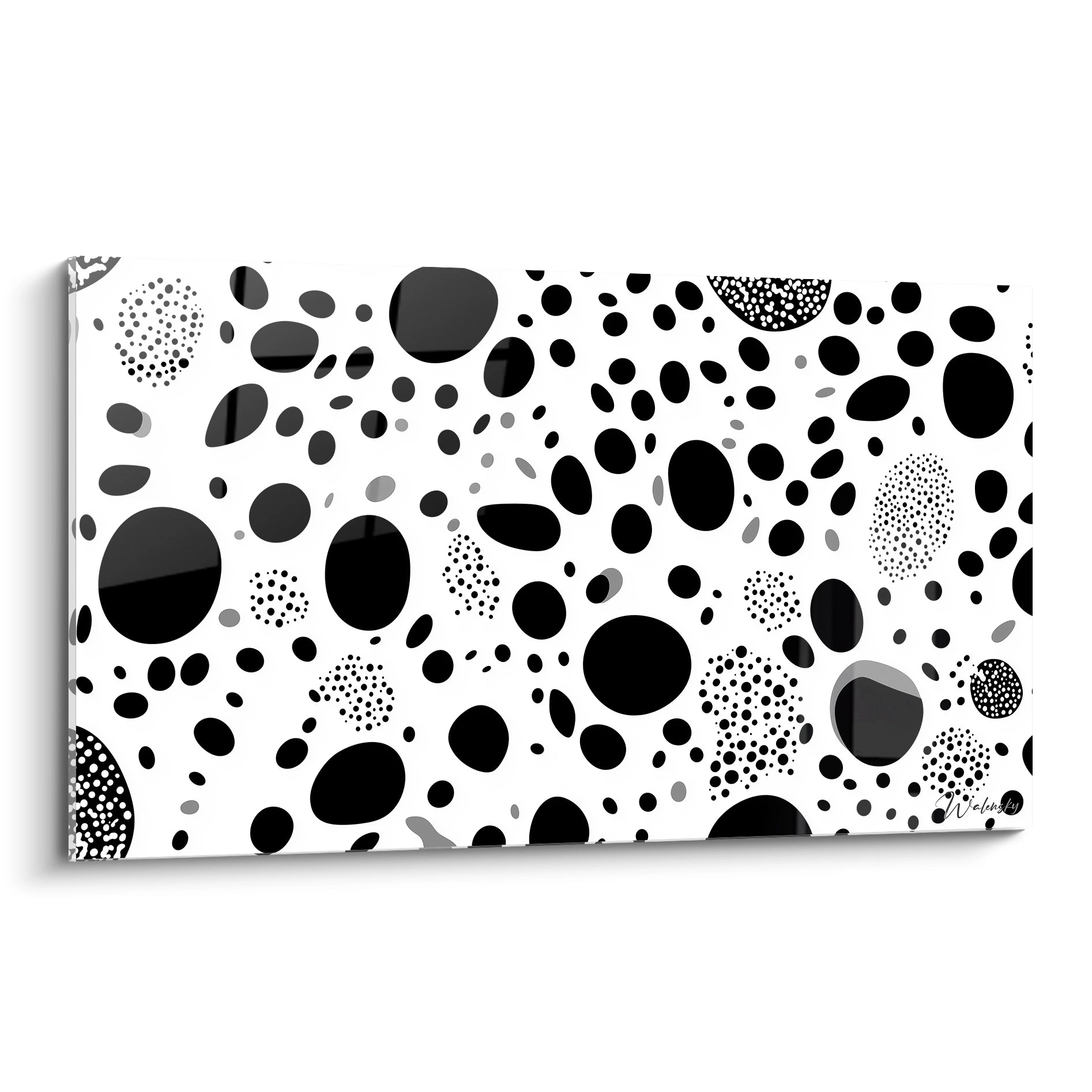 Tableau tacheté noir et blanc de Walensky avec des formes organiques et modernes