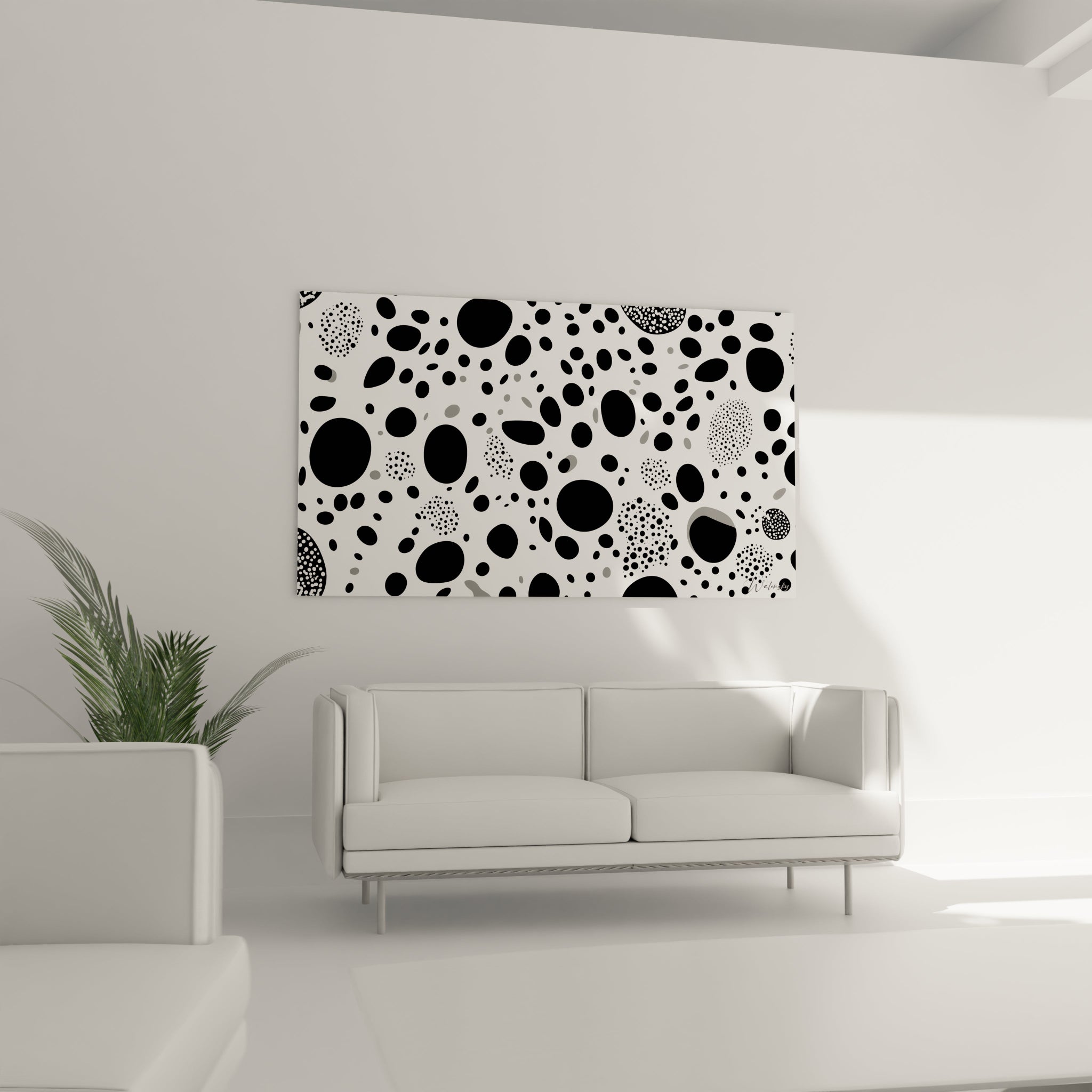 Tableau tacheté noir et blanc Walensky avec motifs abstraits pour décoration moderne