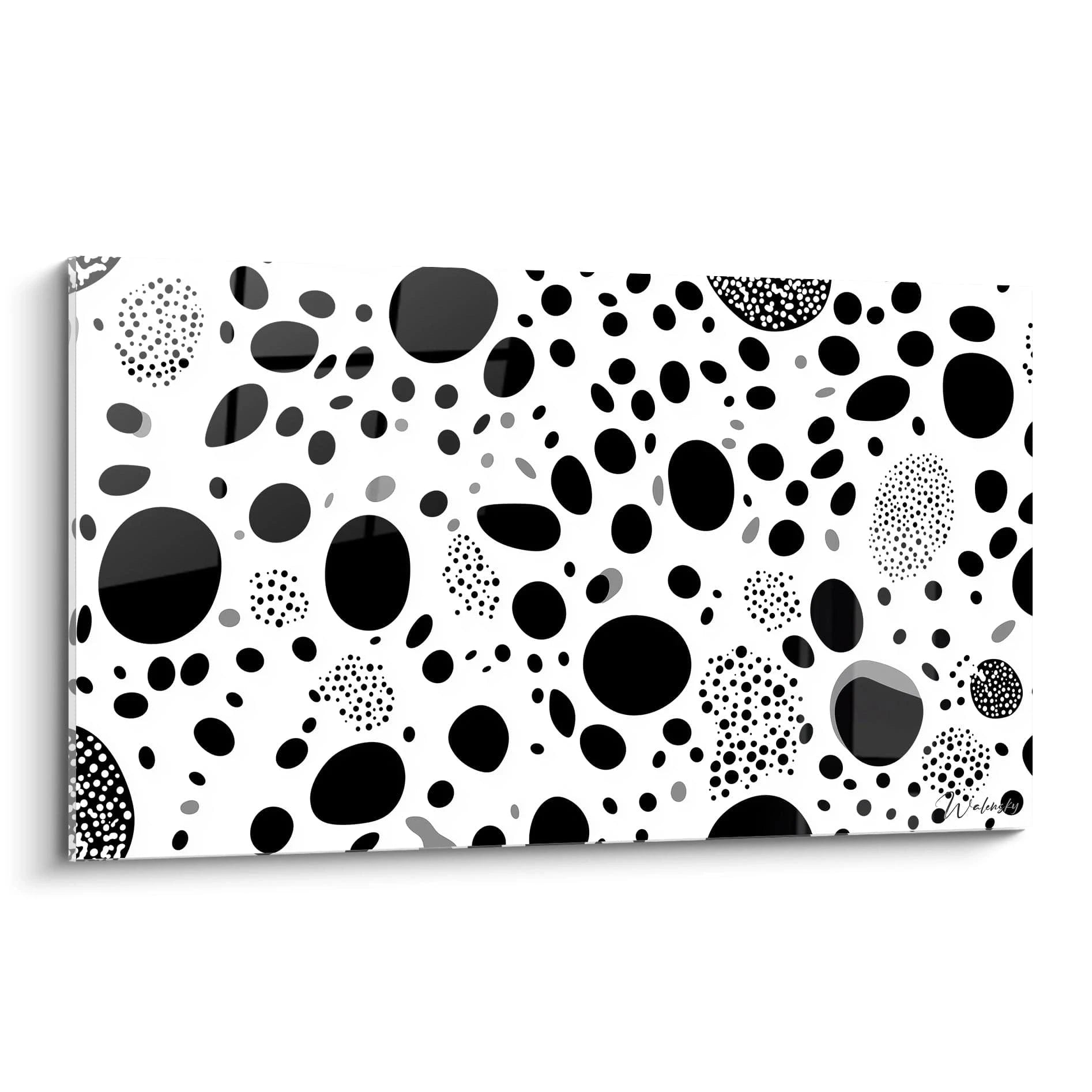 Tableau tacheté noir et blanc de Walensky avec des formes organiques et modernes