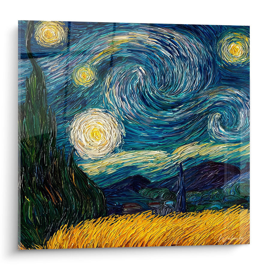 Tableau nuit étoilée tourbillonnante - Inspiration Van Gogh - édition autres paysages