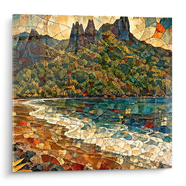 Tableau Baie volcanique aux pics émeraude et ocre - Mirage océanien - Edition Nuku Hiva Polynésie française France