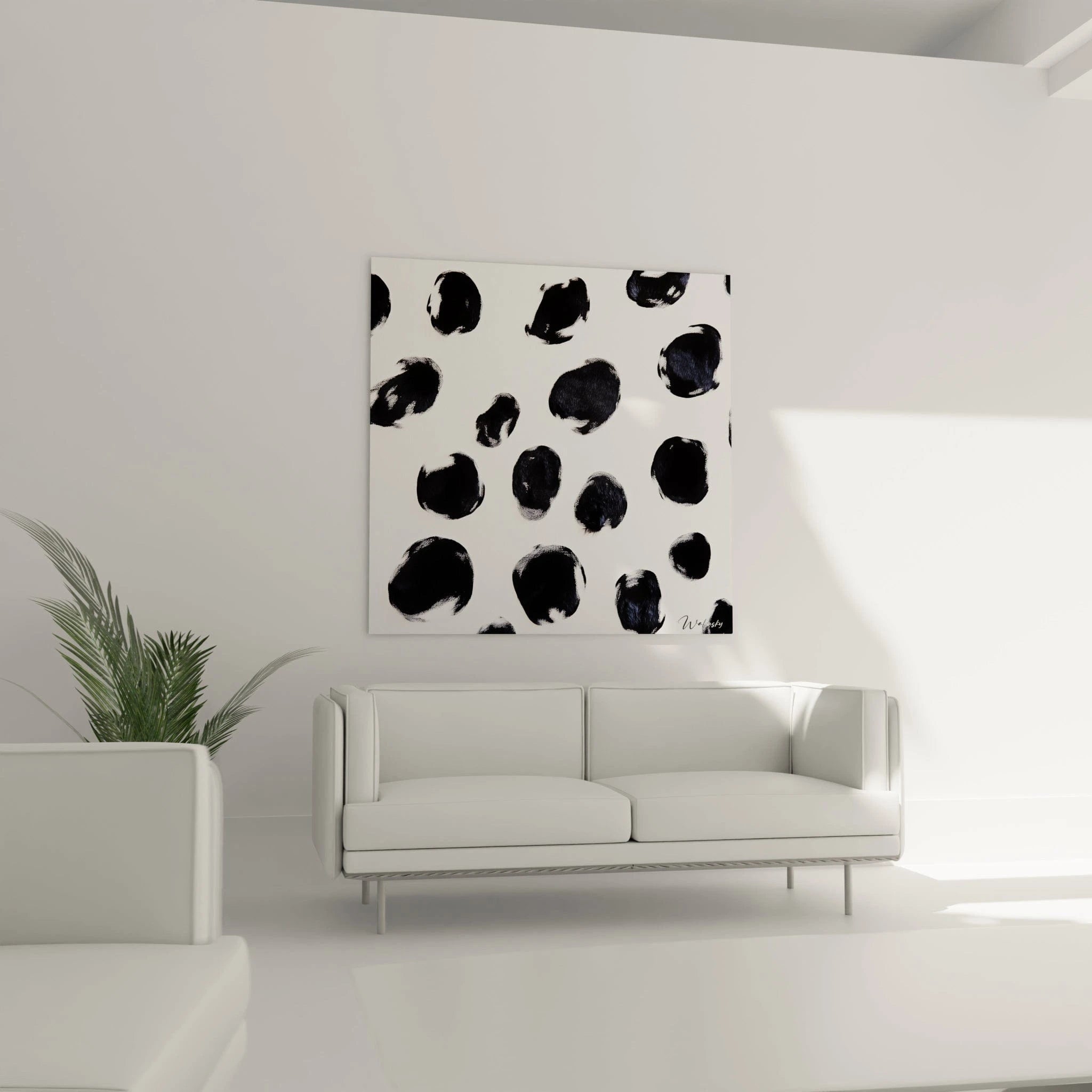 Tableau tacheté noir et blanc de Walensky, décor moderne pour salon contemporain