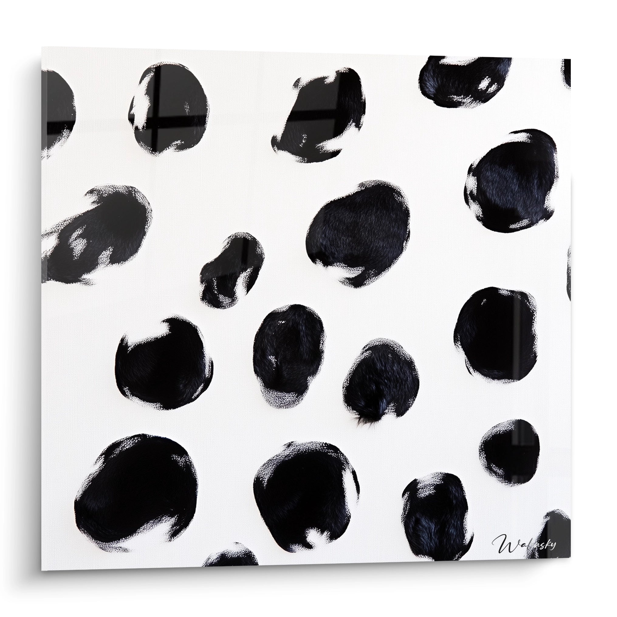 Tableau tacheté noir et blanc de Walensky avec des motifs modernes sur fond blanc