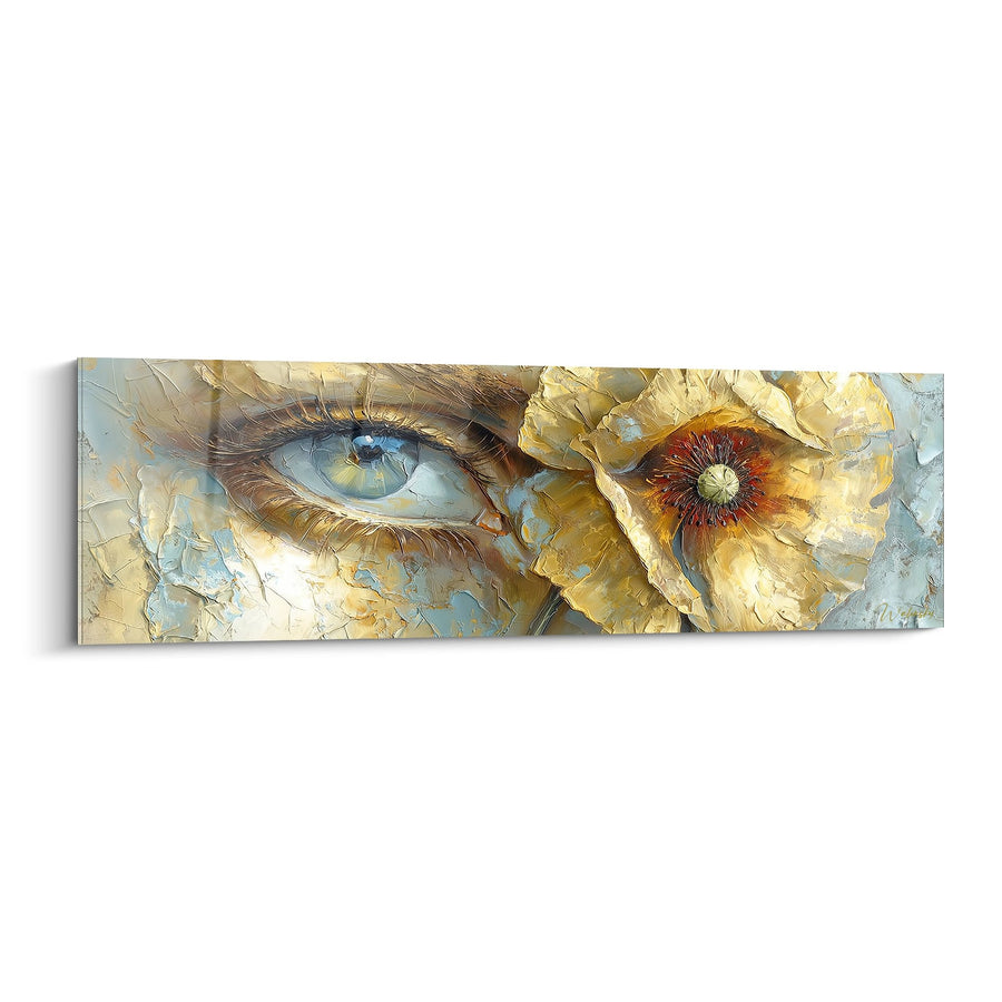 Tableau Œil Bleu et Fleur Dorée aux Textures Abstraites - Regard Fleuri - Edition Coquelicot