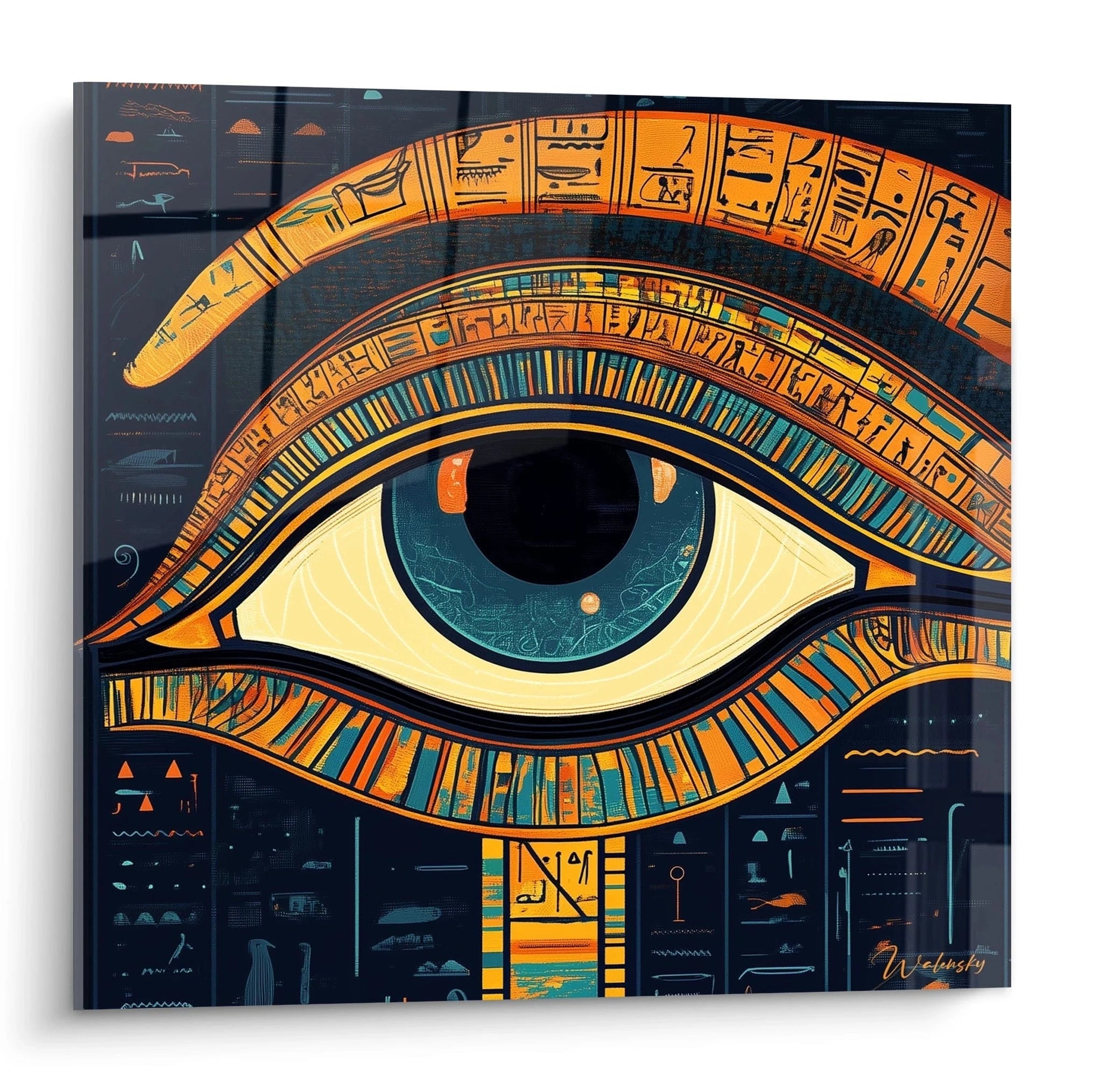 Tableau mural œil d'Horus égyptien coloré avec hiéroglyphes par Walensky