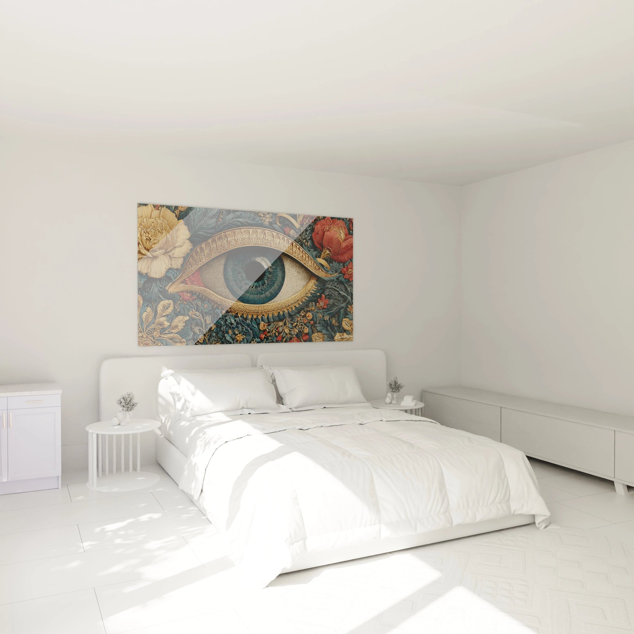 tableau art nouveau œil Walensky tableau mural décoratif pour chambre motif grand œil entouré de fleurs