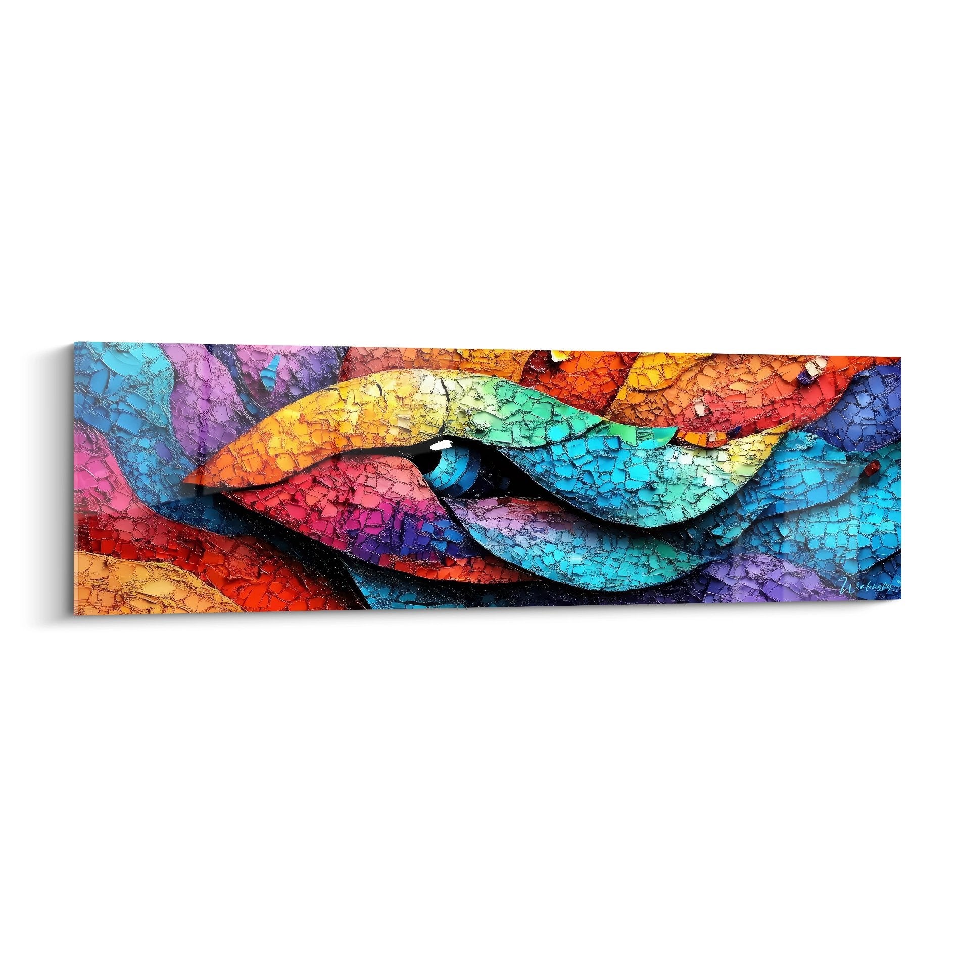 Tableau œil multicolore abstrait avec texture craquelée et couleurs vibrantes art mural moderne décoratif