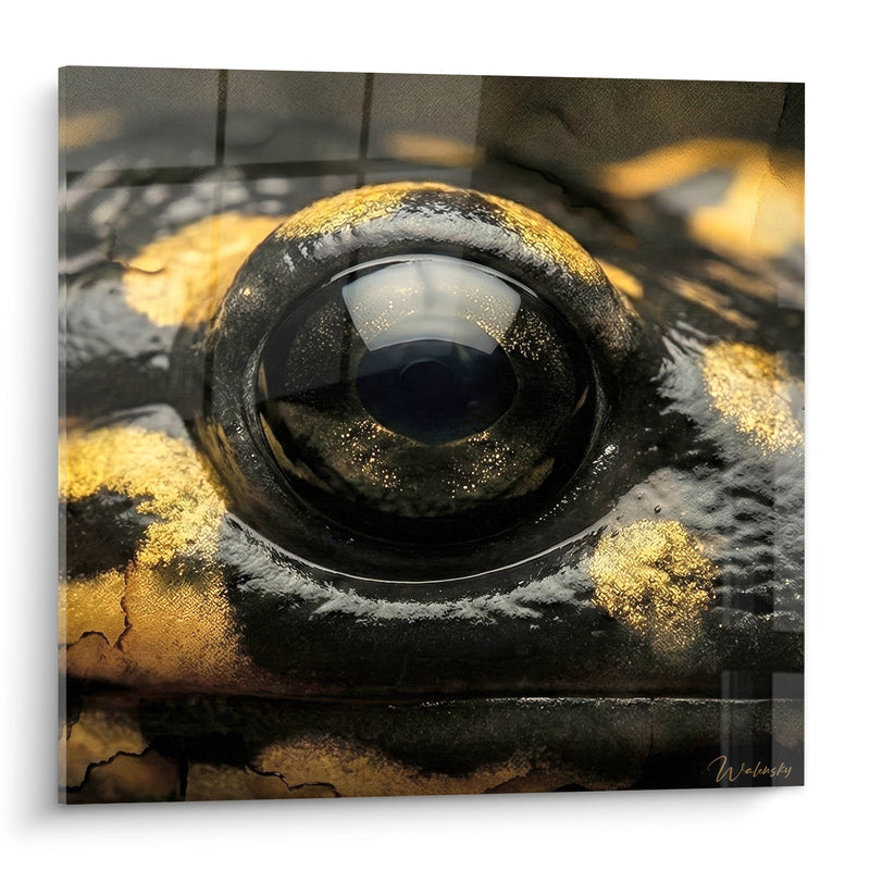 Quadro Occhio di Salamandra con Riflessi Dorati e Pupilla Nera Intensa - Sguardo Ipnotico - Edizione Salamandra