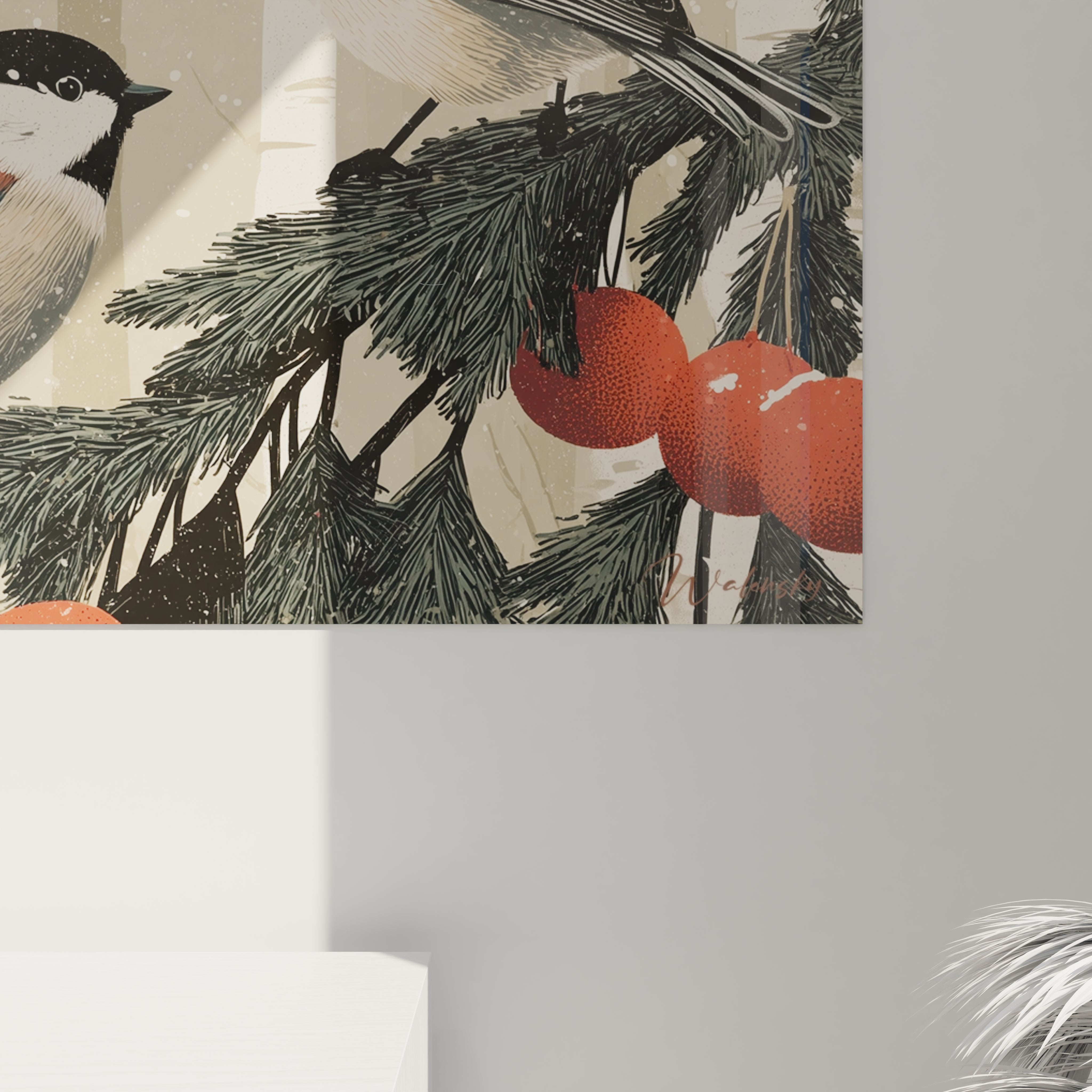 Tableau oiseaux décoration murale de Walensky avec des oiseaux perchés sur des branches vertes