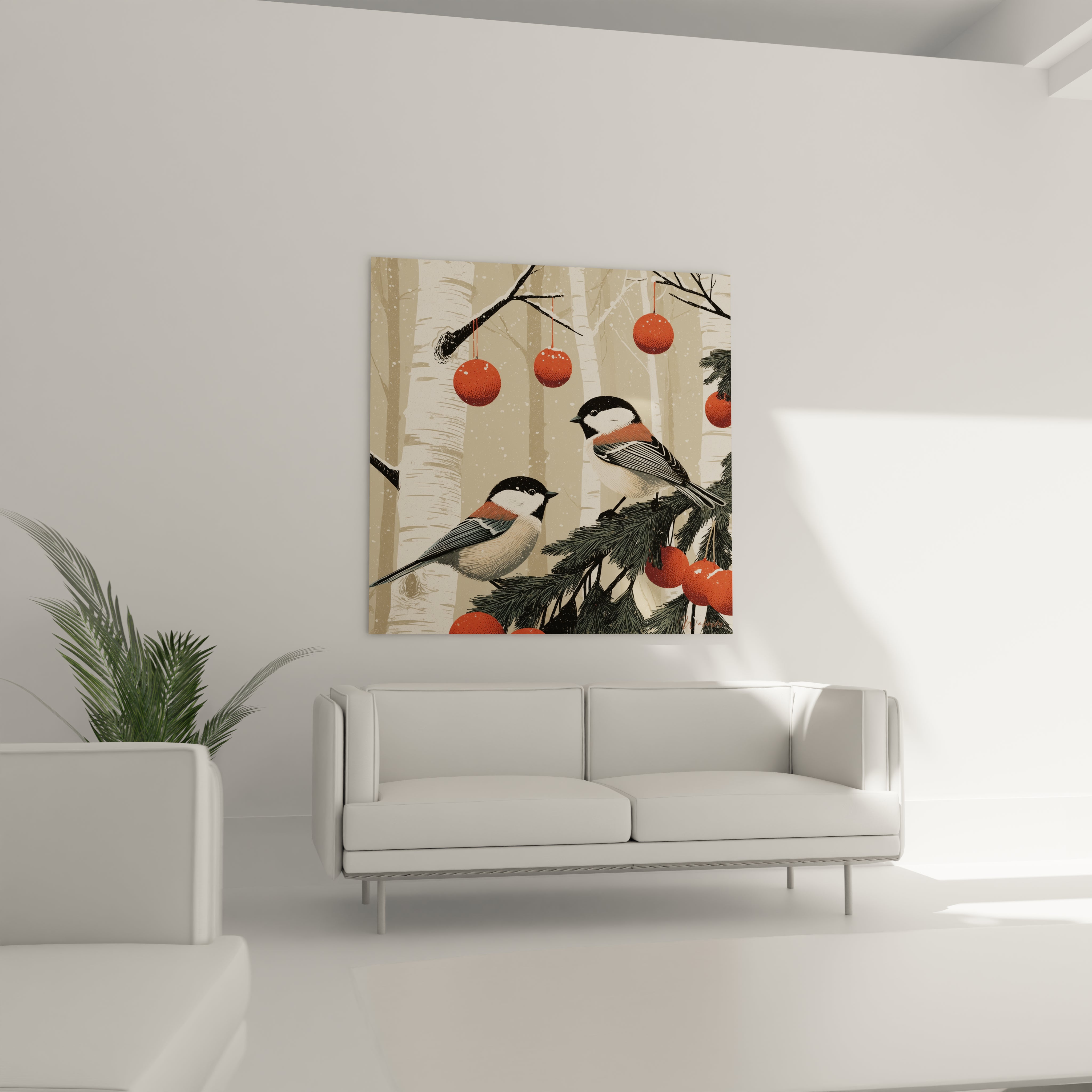 Tableau oiseaux décoration murale de Walensky avec des oiseaux sur des branches avec des baies rouges