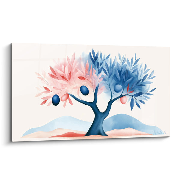 Tableau Olivier bicolore bleu et rose - Équilibre des saisons - Edition Olivier