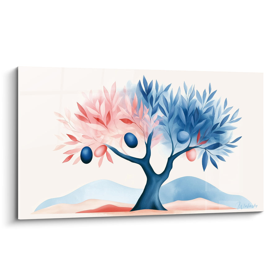 Tableau Olivier bicolore bleu et rose - Équilibre des saisons - Edition Olivier