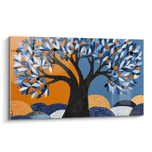 Tableau Olivier bicolore feuillage bleu orangé - Basculement du jour - Edition Olivier