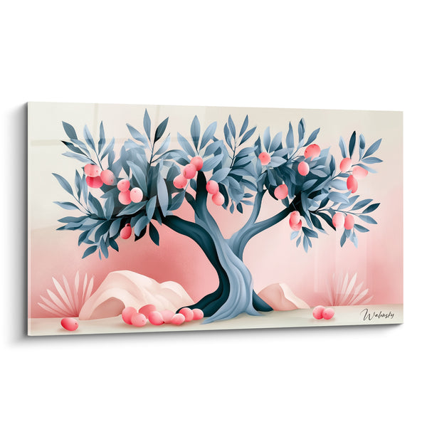 Tableau Olivier feuillage bleu fruits roses - Verger suspendu - Edition Olivier