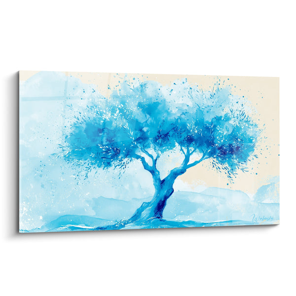 Tableau Olivier bleu ciel et beige aquarelle - Songe glacé - Edition Olivier