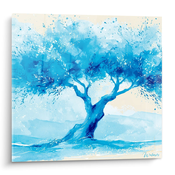 Tableau Olivier bleu et blanc en aquarelle - Souffle glacé - Edition Olivier