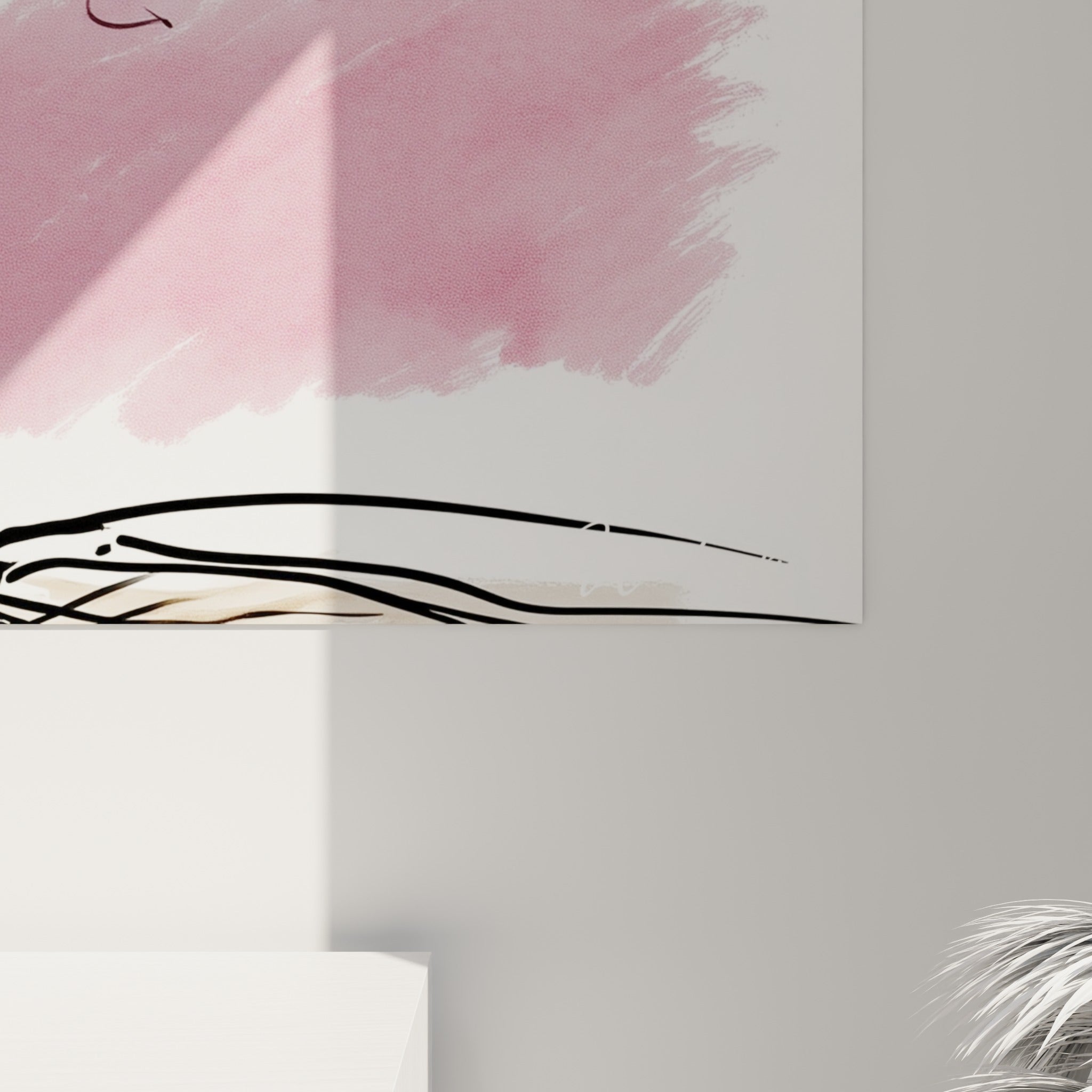 Trait d'encre noir et touches rosées de l'olivier révélant le grain du tronc beige et les nuances aquarellées