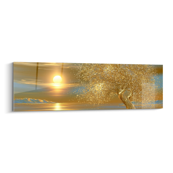 Tableau Olivier doré et bleu pâle face au soleil éclatant - Rive scintillante au loin - Edition Olivier