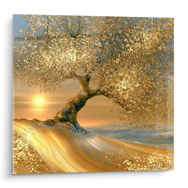 Tableau Olivier doré au tronc noueux - Lumière du soir - Edition Olivier