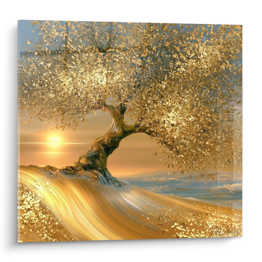 Tableau Olivier doré au tronc noueux - Lumière du soir - Edition Olivier