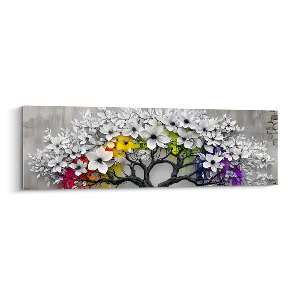 Tableau Olivier fleuri blanc et arc-en-ciel - Renaissance colorée - Edition Olivier