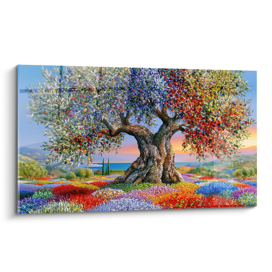 Tableau Olivier centenaire aux baies rouges et bleues - Jardin des quatre saisons - Edition Olivier