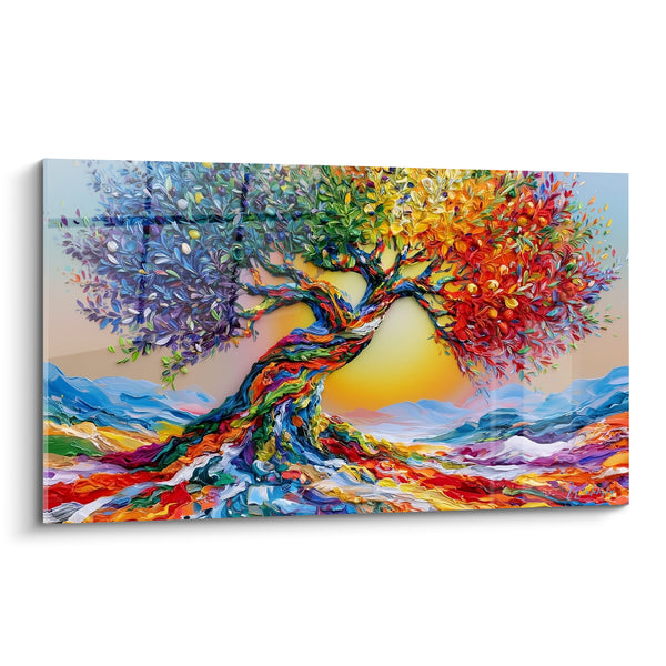 Tableau Olivier bleu et rouge en relief - Cycle des saisons - Edition Olivier
