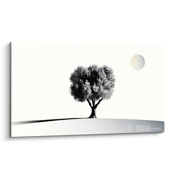 Tableau Olivier noir solitaire sous un soleil pâle - Solitude apaisée - Edition Olivier