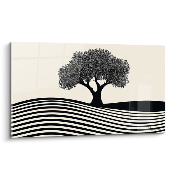 Tableau Olivier silhouette noire et crème ondulée - Silence des collines - Edition Olivier