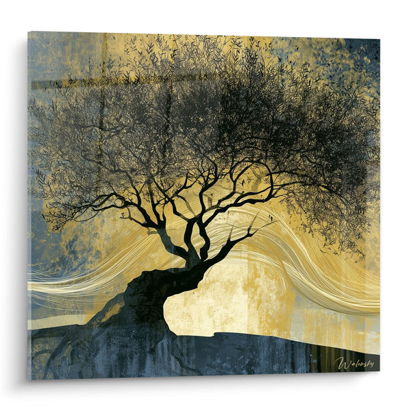 Tableau Olivier noir aux volutes dorées - Souffle du vent - Edition Olivier