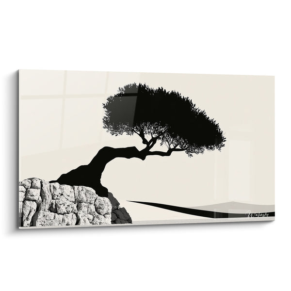 Quadri Silhouette nera e beige su muro roccioso - Linea di cresta minimalista - Edizione Olivier