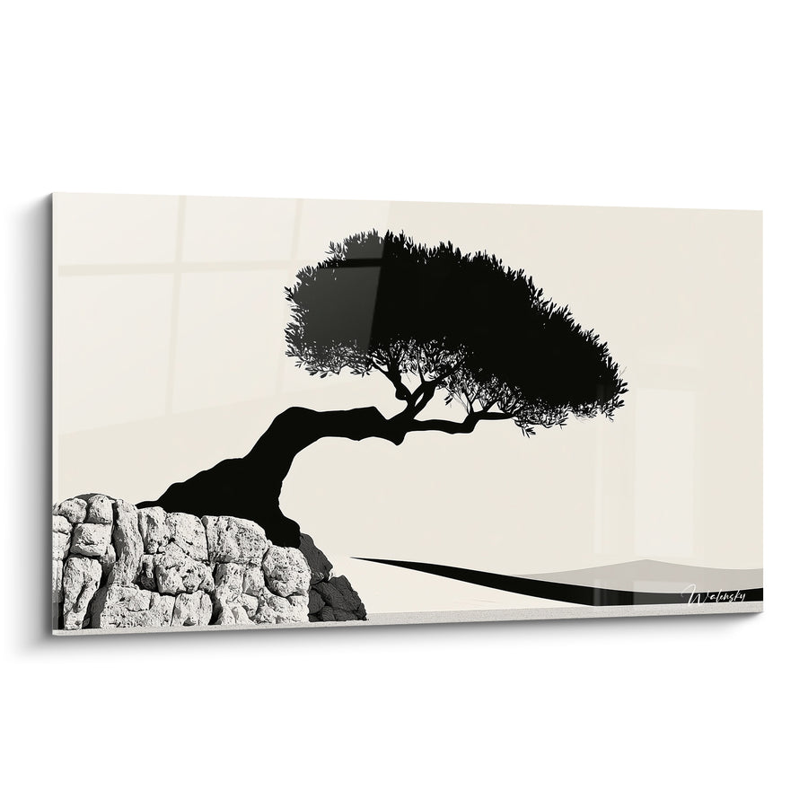 Tableau Silhouette noire et beige sur muret rocheux - Ligne de crête minimaliste - Edition Olivier
