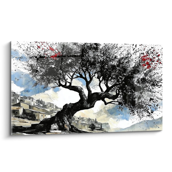 Tableau Olivier noir aux éclaboussures rouges - Veille du village - Edition Olivier