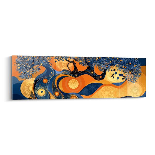 Tableau Olivier tronc sinueux bleu marine et orange - Sève en mouvement - Edition Olivier