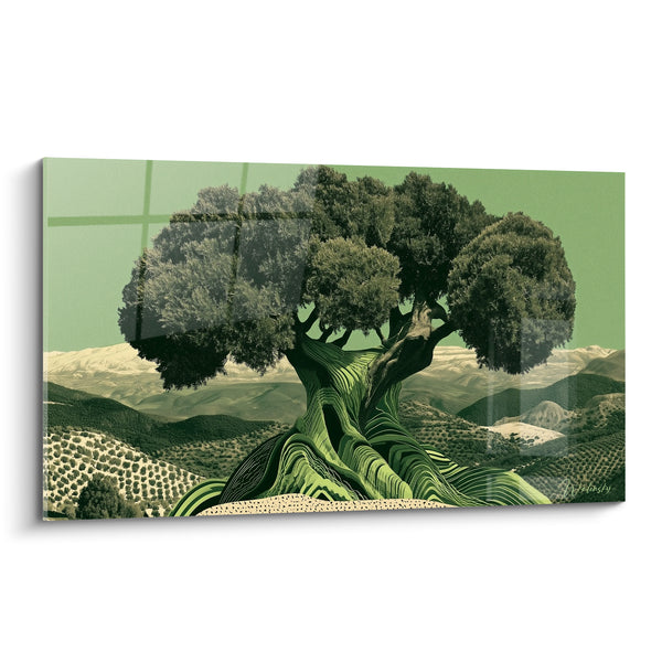 Tableau Olivier centenaire aux racines sculptées vertes - Racines de la terre - Edition Olivier