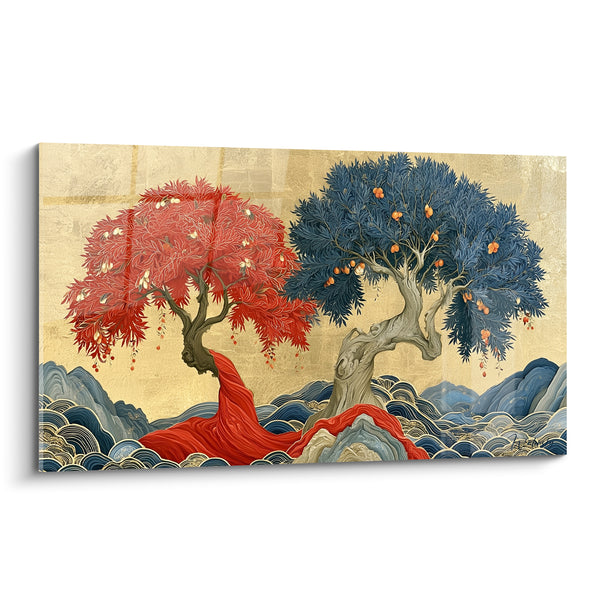 Tableau Oliviers rouge et bleu sur fond doré - Légende dorée - Edition Olivier