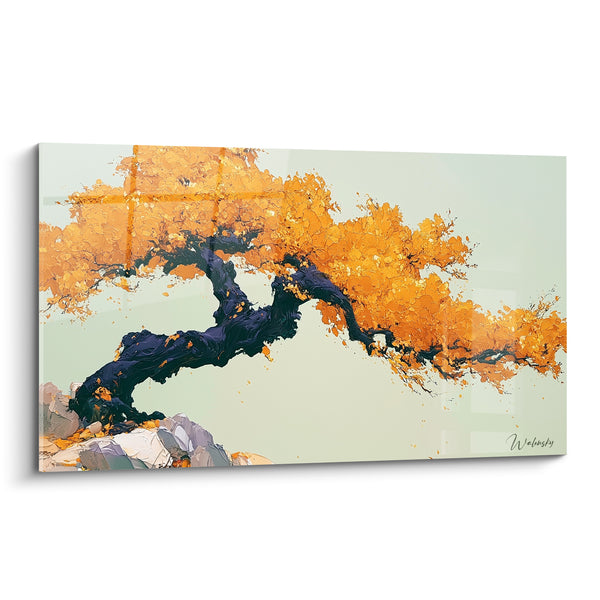 Tableau Olivier sinueux au feuillage doré sur rocher - Souffle d'automne - Edition Olivier