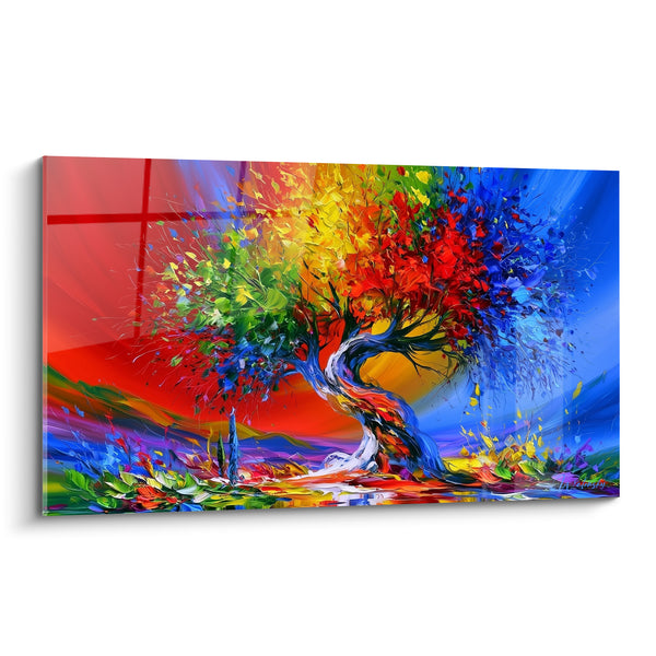 Tableau Olivier tronc sinueux rouge et bleu - Fusion des éléments - Edition Olivier