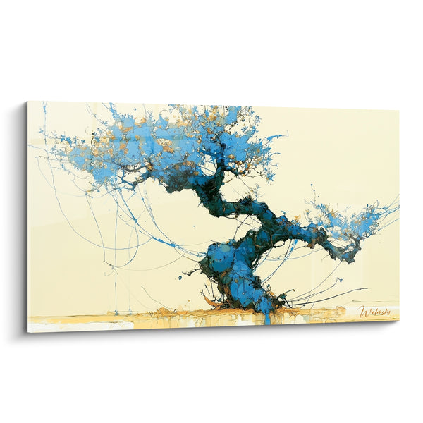 Tableau Olivier tourmenté aux tons bleu et doré - Souffle immobile - Edition Olivier