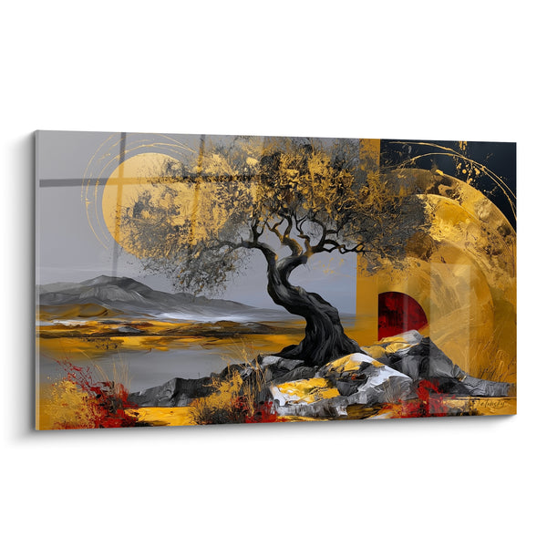 Tableau Olivier tortueux doré et gris sur rochers - Veille millénaire - Edition Olivier