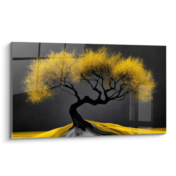Tableau Olivier tourmenté anthracite et jaune - Force silencieuse - Edition Olivier