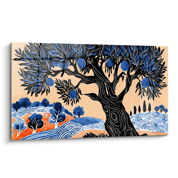Tableau Olivier bleu marine et tronc noir sculpté - Terre de Provence - Edition Olivier