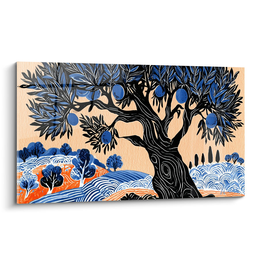 Tableau Olivier bleu marine et tronc noir sculpté - Terre de Provence - Edition Olivier