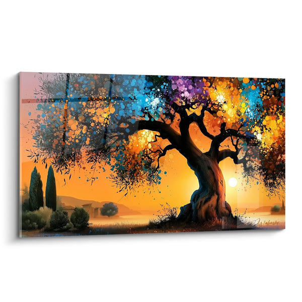 Tableau Olivier centenaire au feuillage doré et bleu - Soir en Provence - Edition Olivier