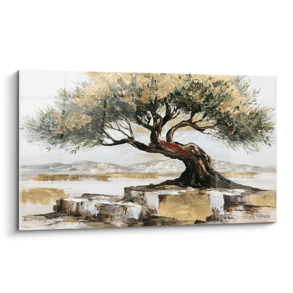 Tableau Olivier tronc torsadé racines dorées - Gardien du temps - Edition Olivier