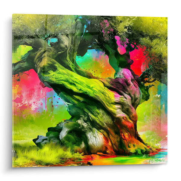 Tableau Olivier au tronc vert et rose éclatant - Éveil végétal - Edition Olivier