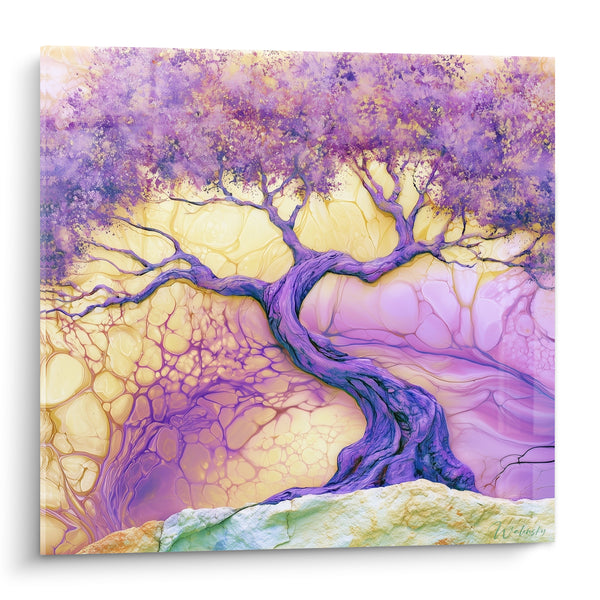 Tableau Olivier tortueux violet et doré - Racines lumineuses - Edition Olivier