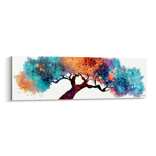 Tableau Olivier au tronc bordeaux et feuillage turquoise éclaboussé - Explosion de couleurs aquarelle - Edition Olivier